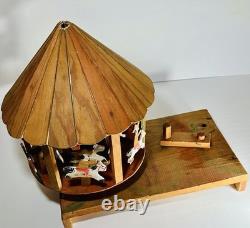 Vintage Oaxacan Wood Carousel Horses Cowboys Folk Art Merry-go-round-stunning
