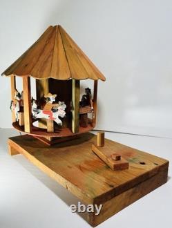 Vintage Oaxacan Wood Carousel Horses Cowboys Folk Art Merry-go-round-stunning