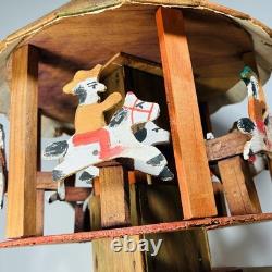 Vintage Oaxacan Wood Carousel Horses Cowboys Folk Art Merry-go-round-stunning