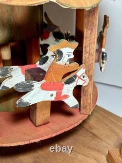 Vintage Oaxacan Wood Carousel Horses Cowboys Folk Art Merry-go-round-stunning