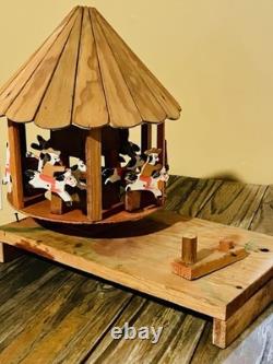 Vintage Oaxacan Wood Carousel Horses Cowboys Folk Art Merry-go-round-stunning