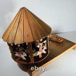 Vintage Oaxacan Wood Carousel Horses Cowboys Folk Art Merry-go-round-stunning