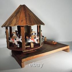 Vintage Oaxacan Wood Carousel Horses Cowboys Folk Art Merry-go-round-stunning