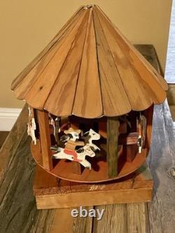 Vintage Oaxacan Wood Carousel Horses Cowboys Folk Art Merry-go-round-stunning