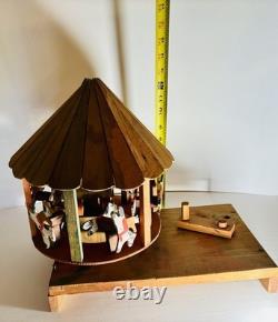 Vintage Oaxacan Wood Carousel Horses Cowboys Folk Art Merry-go-round-stunning