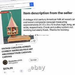 Vintage Oaxacan Wood Carousel Horses Cowboys Folk Art Merry-go-round-stunning