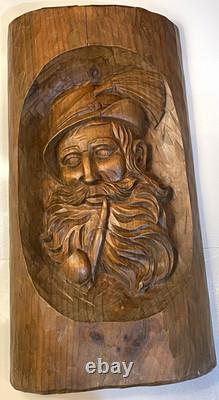 Vintage Oberammergau German Wood Carving Plaque Detert Garmisch Log Relief 17