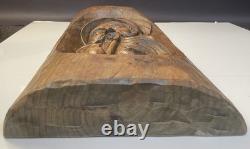 Vintage Oberammergau German Wood Carving Plaque Detert Garmisch Log Relief 17