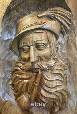 Vintage Oberammergau German Wood Carving Plaque Detert Garmisch Log Relief 17
