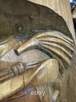 Vintage Oberammergau German Wood Carving Plaque Detert Garmisch Log Relief 17