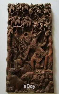 Vintage Old Bali Carving Icon Relic Ornate Folk Art Master Panel Sculpture Rare