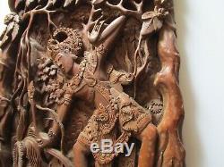 Vintage Old Bali Carving Icon Relic Ornate Folk Art Master Panel Sculpture Rare