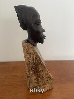 Vintage Original Kenyan Hand Carved African Male Bust Head Wood Folk Art