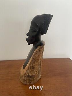 Vintage Original Kenyan Hand Carved African Male Bust Head Wood Folk Art