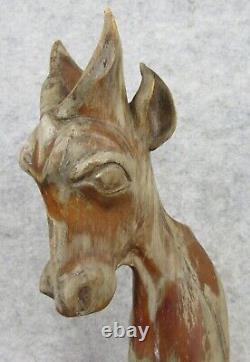 Vintage Outsider Carved Wood Folk Art Goat Figure Statue Signed Bill Carlson