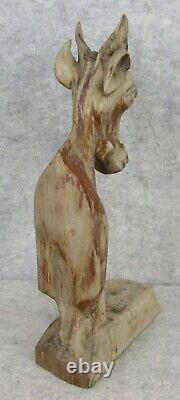 Vintage Outsider Carved Wood Folk Art Goat Figure Statue Signed Bill Carlson