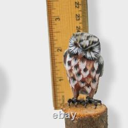 Vintage Owls Hand Carved Hand Painted Folk Art Wood Figurines John J Madison Lot