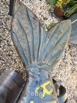 Vintage Painted Wood Hand Carved sign BAIT & TACKLE Trade Shop Sign Folk Art