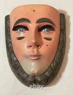 Vintage Parachicos Mask Hand Carved Wood Mexican Folk Art Chiapas Glass Eye