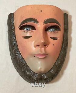 Vintage Parachicos Mask Hand Carved Wood Mexican Folk Art Chiapas Glass Eye