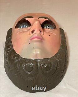 Vintage Parachicos Mask Hand Carved Wood Mexican Folk Art Chiapas Glass Eye