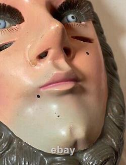 Vintage Parachicos Mask Hand Carved Wood Mexican Folk Art Chiapas Glass Eye