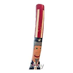 Vintage Patriotic Handmade Folk Art Wooden Uncle Sam Sculpture Signed