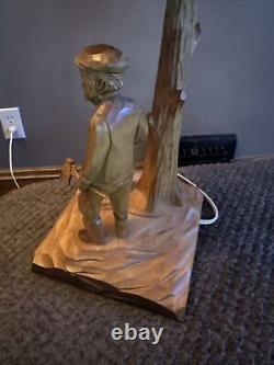Vintage Paul Emil Caron Wood Carved Folk Art Lamp Collectible Quebec Canada 17