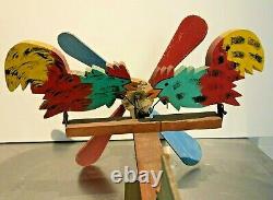 Vintage Pecking Rooster Whirligig Hand Made Americana Folk Art