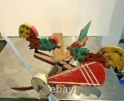 Vintage Pecking Rooster Whirligig Hand Made Americana Folk Art