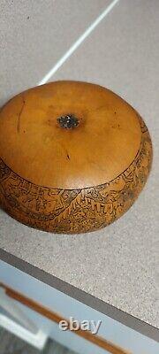 Vintage Peruvian Folk Art Hand Carved Dried Gourd Squash