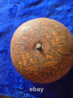 Vintage Peruvian Folk Art Hand Carved Gourd Figurine