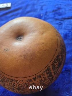 Vintage Peruvian Folk Art Hand Carved Gourd Figurine
