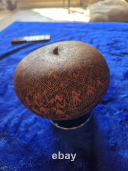 Vintage Peruvian Folk Art Hand Carved Gourd Figurine