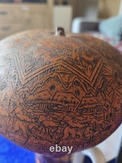 Vintage Peruvian Folk Art Hand Carved Gourd Figurine