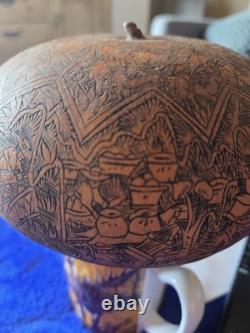 Vintage Peruvian Folk Art Hand Carved Gourd Figurine