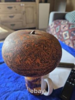 Vintage Peruvian Folk Art Hand Carved Gourd Figurine