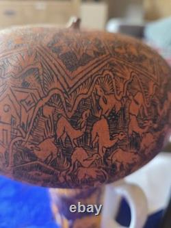 Vintage Peruvian Folk Art Hand Carved Gourd Figurine