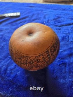 Vintage Peruvian Folk Art Hand Carved Gourd Figurine