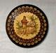 Vintage Polish Folk Art Wood Carved Plate Victorian Couple 9.5 Original Sticker