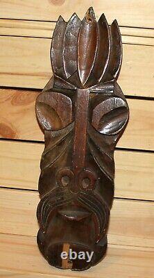 Vintage Polynesian Tiki hand carving wood wall hanging tribal mask