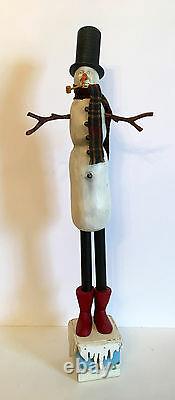 Vintage Primitive Folk Art Snowman With Scarf. Hand Carved. Crate Prospects