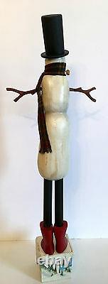 Vintage Primitive Folk Art Snowman With Scarf. Hand Carved. Crate Prospects