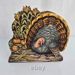 Vintage Primitive Folk Art Turkey Napkin Hand Carved Crate Prospects Ann Olson
