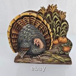 Vintage Primitive Folk Art Turkey Napkin Hand Carved Crate Prospects Ann Olson