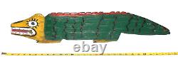 Vintage Rare Folk Art Hand Painted Wood Carving Crocidile-about 28 Long