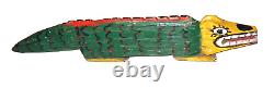 Vintage Rare Folk Art Hand Painted Wood Carving Crocidile-about 28 Long