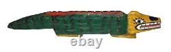 Vintage Rare Folk Art Hand Painted Wood Carving Crocidile-about 28 Long