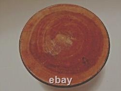 Vintage Rare Round Wood Crude Carved Bowl with Cover Lid Folk Art Gold tone dome