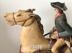 Vintage Revolutionary War Soldier on? Horse Hand Carved Wood Folk Art Sculpture